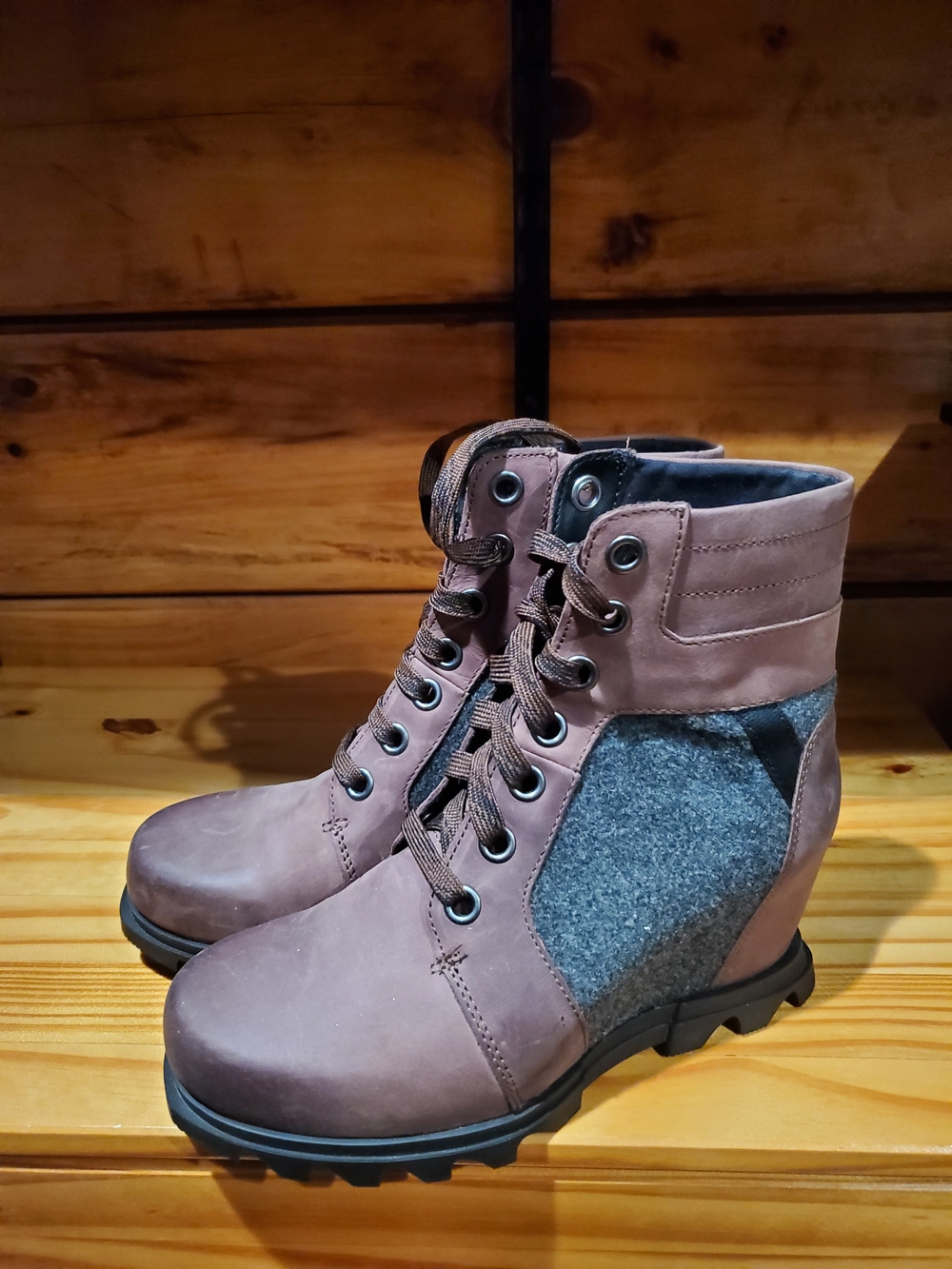 Sorel Women’s Lace-Up Wedge Ankle Boots in Taupe